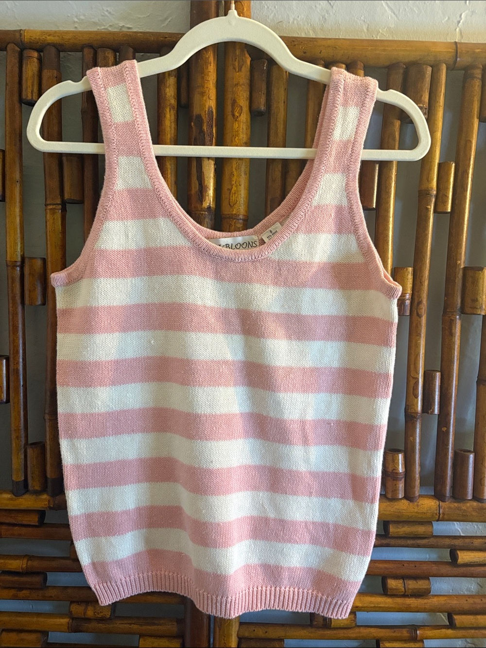 NWT VINTAGE DOUBLOONS PINK AND WHITE COTTON STRIPED TANK 80’s coastal grandma
